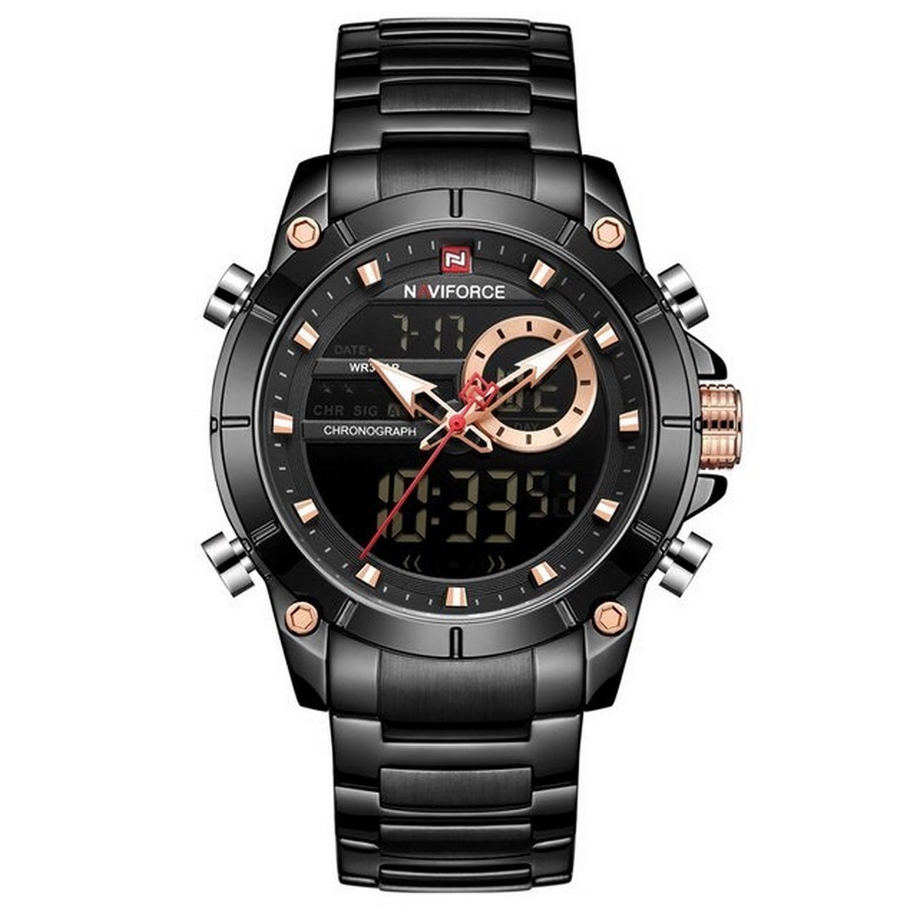 Reloj Naviforce Original Nf9163 Acero Negro + Estuche 